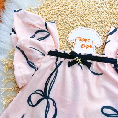 Conj. Bata Lacinhos e Short Saia - Rosa e Preto